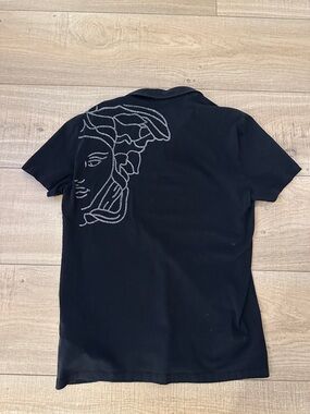 Men's Versace Black Short-Sleeve polo Shirt with Embroidered Medusa Graphic